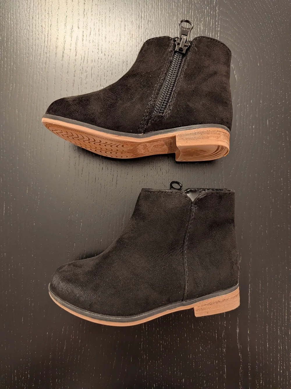 Cat & Jack Black Suede Kids Ankle Boots with Side Zipper